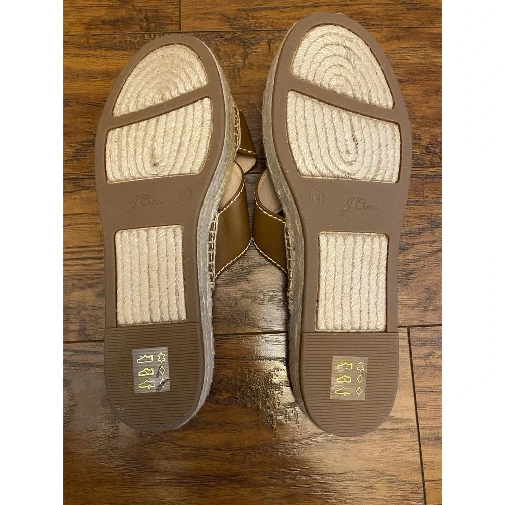 J Crew Women's Cross Strap Espadrille Leather Slides Sandals Brown Size 10.5